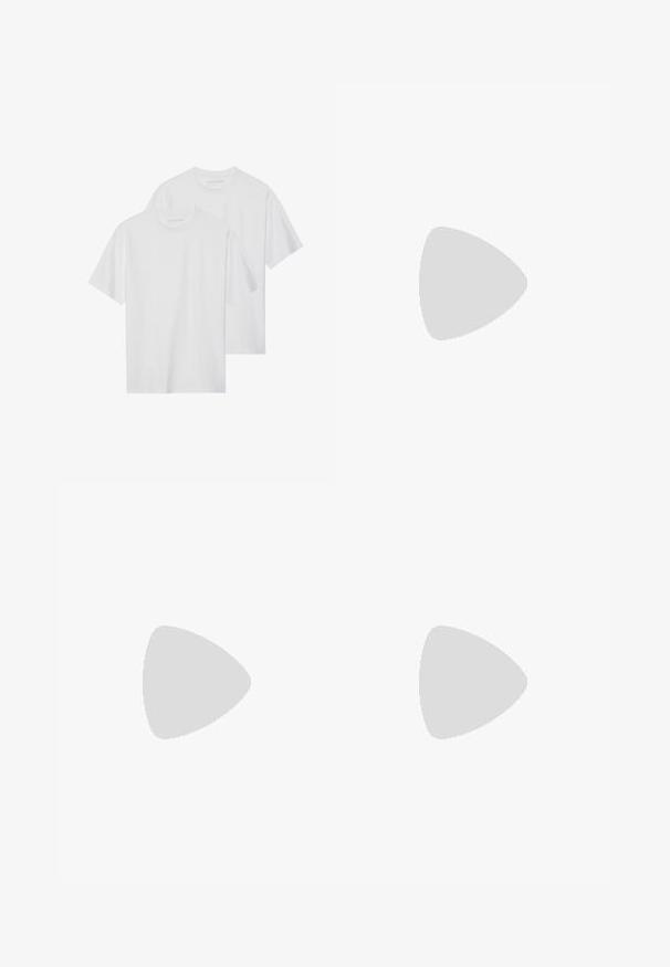 Two white cotton T-shirts with short sleeves, crew necklines, and a plain design, featuring minimal stitching detail and no visible logos.; Wide-leg camouflage jeans in shades of gray, made of denim, featuring two side pockets and a high waist design. Textured fabric with a printed pattern.; Lightweight sneaker featuring a mesh and suede upper in soft cream tones, with a chunky sole and three-dimensional accents.; Metal sunglasses with oval, light brown tinted lenses. Slim silver frame with textured accents and reddish-brown tips on the arms.