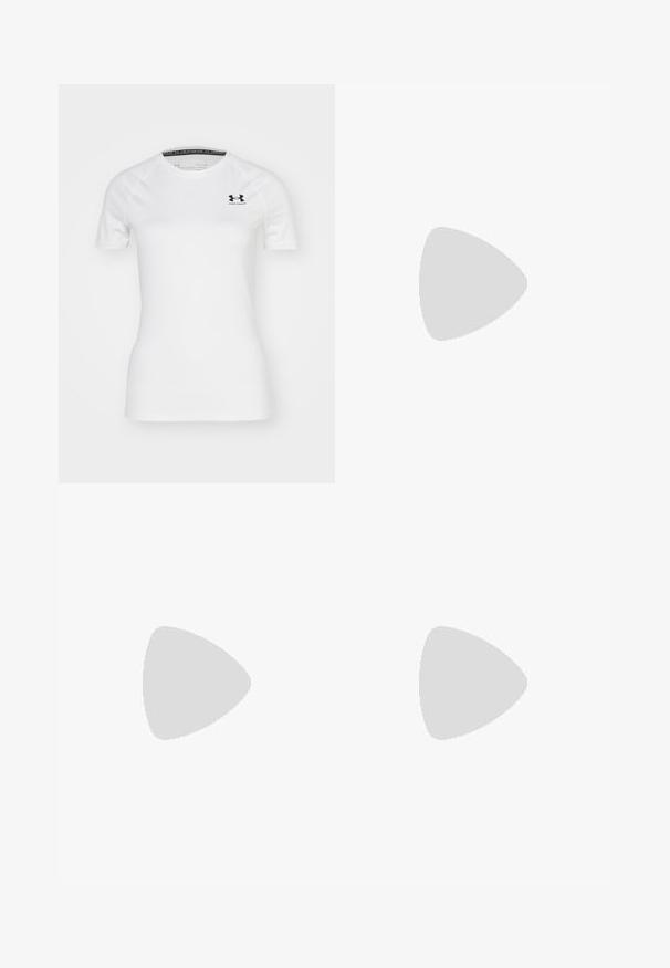 Hvid kortærmet atletisk T-shirt lavet af glat stof, med et sort Under Armour-logo på den øverste venstre bryst og rund halsudskæring.; Lyserød langærmet skjorte med button-down krave, der har en lige kant og blød tekstur, lavet af letvægts bomuldsstof.; Bredde ben corduroy-bukser i en livlig pink farve, med vertikal ribbet tekstur, standard lommer og en enkelt knaplukning.; Beige og sort to-farvet slingback sko med spids tå, flad hæl og tværgående stropdetalje. Glat lædertekstur.