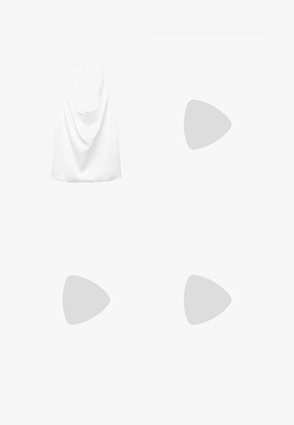 Haut sans manches blanc avec un dos drapé, fabriqué à partir d'un tissu lisse. Présente un col rond et une coupe ample et décontractée.; By Malene Birger POVILLE - Short - grey brown; Mules blanches à bout ouvert avec un design incurvé, un low heel, une texture lisse et un motif de couture subtil. Accent marron à la base du talon.; Lunettes de soleil écaille de tortue avec des verres marron, forme ovale élégante et finition brillante. Présente des accents argentés discrets sur les montures.