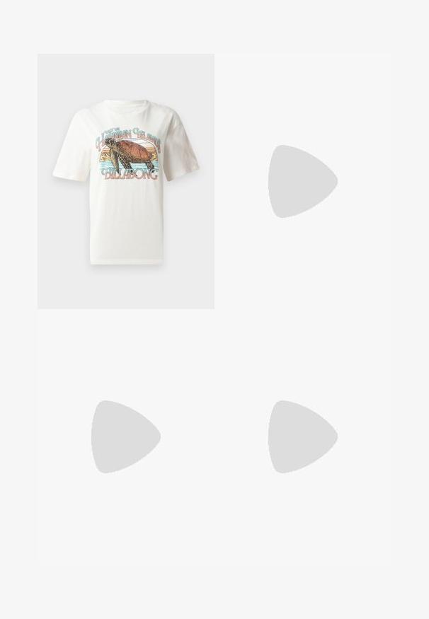 Weißes Baumwoll-T-Shirt mit einem grafischen Design eines Buchta turtles und Bergen, mit dem Text "Besuchen Sie die Hawaiian Islands Billabong" in bunten Buchstaben.; Blumenmuster-Hosen im weiten Schnitt in einem Mix aus Pink-, Purpur- und Grüntönen auf dunklem Hintergrund, mit einem elastischen Bund und einem Kordelzug.; Beige Wildleder-Sneaker mit weißen Streifen, Gummisohlen und runder Zehenpartie. Kombiniert mit lockeren Denim-Jeans, die ein gerades Bein und blauen Stoff zeigen.; Sonnenbrille mit ovalen lila Gläsern, Metallrahmen und dünnen Bügeln. Klare Nasenpolster und dezente Markenkennzeichnung am Bügel.