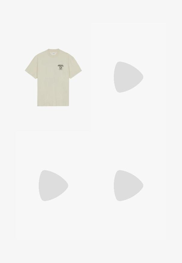 Camiseta de manga corta color beige hecha de algodón, con un estampado gráfico negro en la parte izquierda del pecho que incluye texto y un diseño de globo.; Dickies CHASE CITY - Shorts - mocha bisque; Zapatillas de lona en color blanco roto con punta redonda, que cuentan con suelas de goma beige y cinco ojetes para los cordones, acabado texturizado en la parte superior.; Gafas de sol redondas con un patrón de carey, lentes verdes y montura delgada. Acentuadas con detalles metálicos y patillas texturizadas.