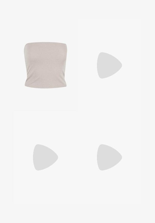 Bandeau-top i lys beige strikket stoff med subtil glans, med en tettsittende design og glatt tekstur, med rett halslinje.; Never Fully Dressed DIVA - Bukse - brown; Even&Odd by Zalando ITALOVE - Klassiske pumps - dark brown; Gucci Solbriller - havana/brown