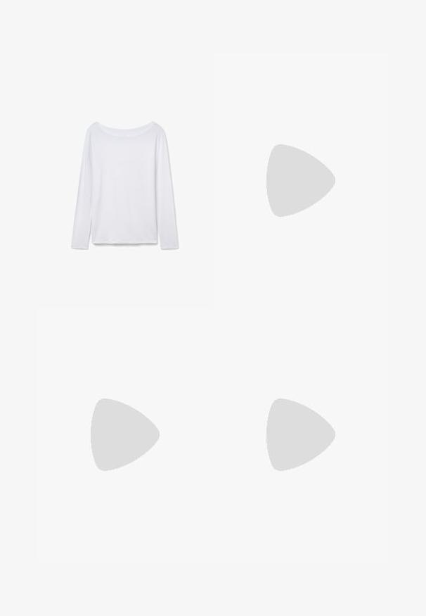 Long-sleeve white shirt with a wide neckline, made from soft fabric. Smooth texture, straight hem, and no visible hardware or patterns.; Cream-colored textured knit shorts with elastic waistband and drawstring, featuring side slits and curved hems.; Beige sneakers with mesh and suede materials. Features a black logo and textured accents. Thick white midsole and black rubber outsole.; Gold metal sunglasses with oval lenses and dark tinted lenses. Black acetate tips on the arms. Brand name "QUAY" on the side.