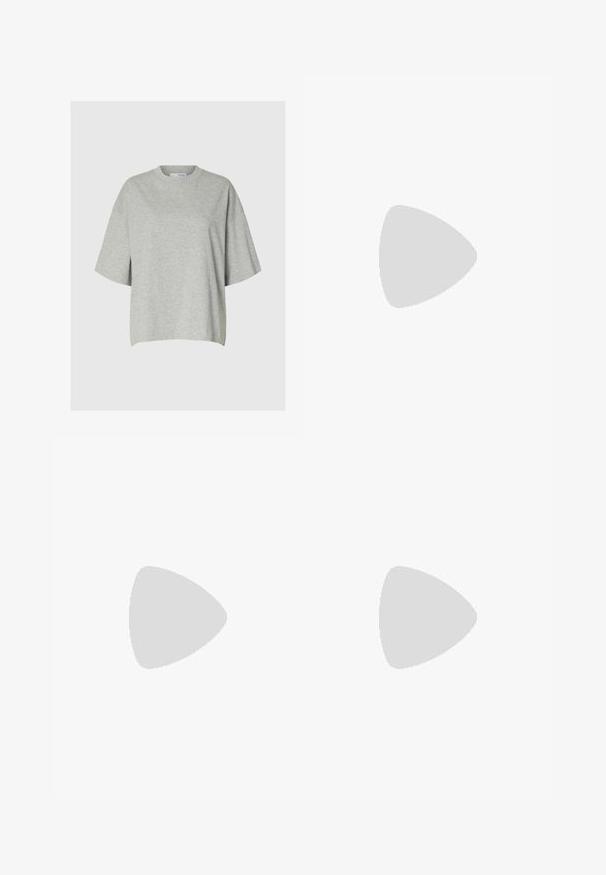 Camiseta de algodón gris claro con mangas cortas y anchas y escote redondo. Textura suave, corte relajado, detalle de costura mínima.; Jeans skinny negros hechos de una mezcla de algodón, con un diseño clásico de cinco bolsillos, cierre con cremallera y botón metálico.; Botas de tacón stiletto de cuero negro hasta la rodilla, con punta afilada y textura suave, que presentan un diseño elegante y un detalle de costura mínimo.; Bolso de piel negra con forma curva, correa desmontable y herrajes dorados. El bolso cuenta con una solapa con un detalle de hebilla.