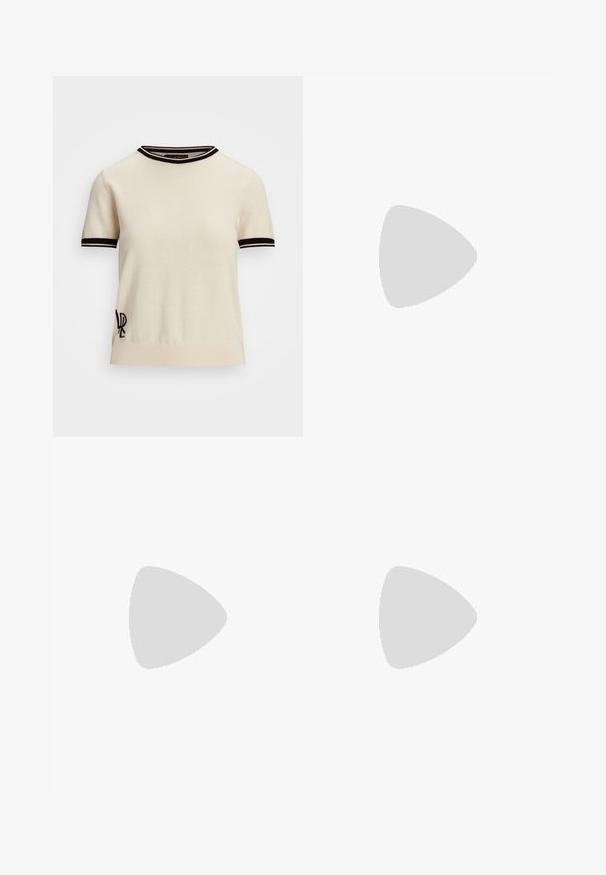 Lauren Ralph Lauren TWO TONE SHORT SLEEVE SWEATER - Camiseta básica - mascarpone cream/black; FRAME THE CHAMPAGNE SKIRT - Minifalda - gold embellished; Tacón slingback negro de charol con punta afilada, que presenta un estampado de serpiente texturizado, correa ajustable y un tacón bloque corto y texturizado.; MICHAEL Michael Kors NOLITA HOBO  - Bolso de mano - black