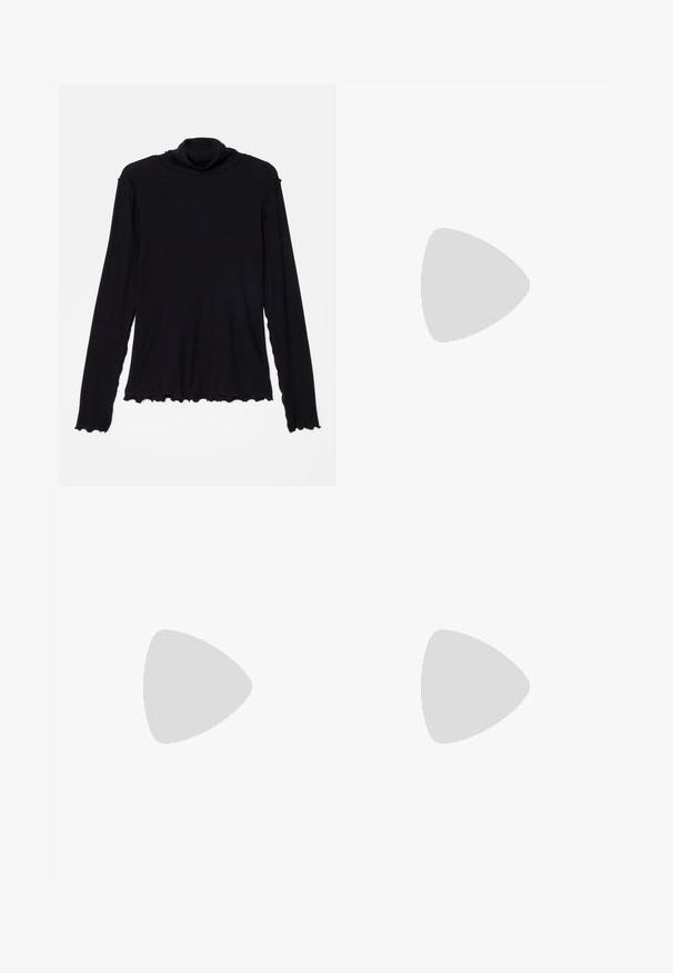 Rodebjer CISNE  - Long sleeved top - black; Theory IRREG - Pleated skirt - black; Proenza Schouler BRONCO - Riding boots - black; Silver pearl earrings with a curved, bean shape. Smooth, shiny surface and secured with a post and back closure.