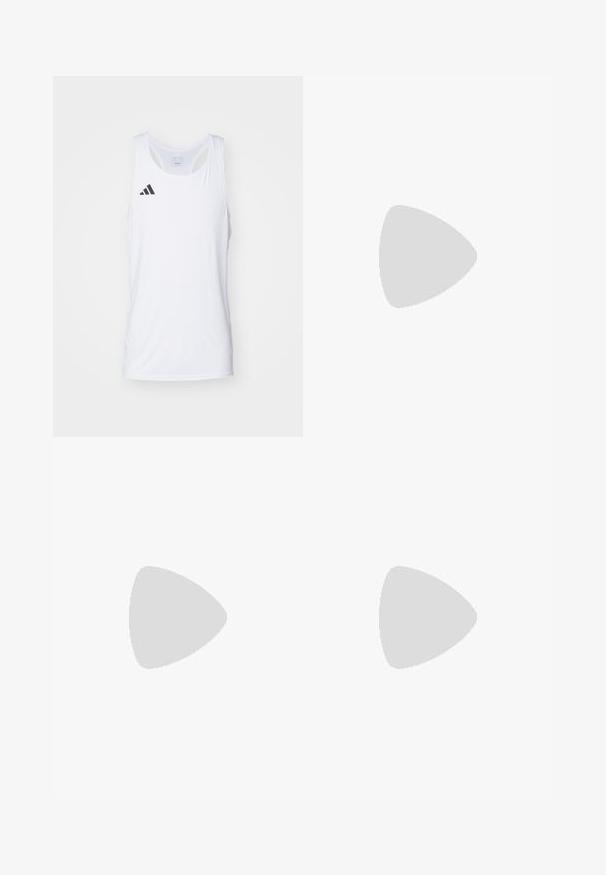 White sleeveless athletic tank top made of lightweight fabric, featuring black Adidas logo on the left chest and a scoop neckline.; Black elastic waist shorts with an adjustable drawstring and small reflective logo on the left leg.; adidas Performance SUPERNOVA STRIDE 2 - Road running shoes - preloved ink   cloud white   dark blue; Sports sunglasses with clear frames, blue and purple mirrored lenses, angular design, and black accents on the temples.