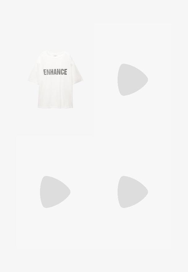 White cotton t-shirt with short sleeves and a crew neck, featuring the word "ENHANCE" in large, bold, gray lettering on the front.; adidas Originals Tracksuit bottoms - night indigo; adidas Originals SAMBA OG UNISEX - Trainers - footwear white/core black/granit; Even&Odd by Zalando BUCKLE - Cross body bag - black