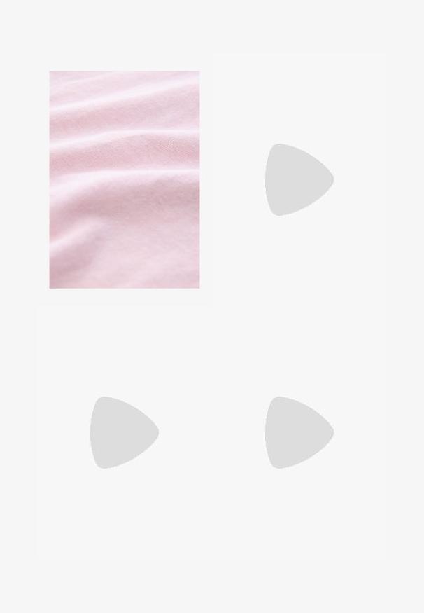 Light pink cotton fabric with a soft texture, featuring subtle variations in hue and gentle folds, indicating draping quality.; Red pleated skirt made from fabric with a smooth texture. Features a waistband with belt loops and structured pleats for added volume.; Light blue platform shoes with a chunky rubber sole, lace accents, and two decorative heart-shaped buckles. Textured surface detail present.; Pink leather handbag with a curved flap, single shoulder strap, and clean lines. The bag exhibits a smooth texture and minimalistic design.