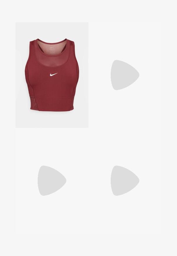 Borgoņijas sporta krūšturis, kas izgatavots no elastīgas, mitrumu izvadījošas auduma. Iezīmēts ar acs paneļa detaļu pie kakla un baltu Nike logotipu centrā.; Burgundijas legingi ar plašu, salocītu jostu, sašaurinātām kājām un gludu, elastīgu audumu, kas piemērots sporta apģērbam.; Nike Performance VOMERO 18 - Apavi skriešanai pa asfaltu - pale ivory/dark team red/red sepia/silt red/phantom; Melna neilona koferis ar divām izturīgām rokturiem un ar rāvējslēdzēju. Tam ir izteikts balts Nike swoosh logotips horizontāli svītrainā dizainā.