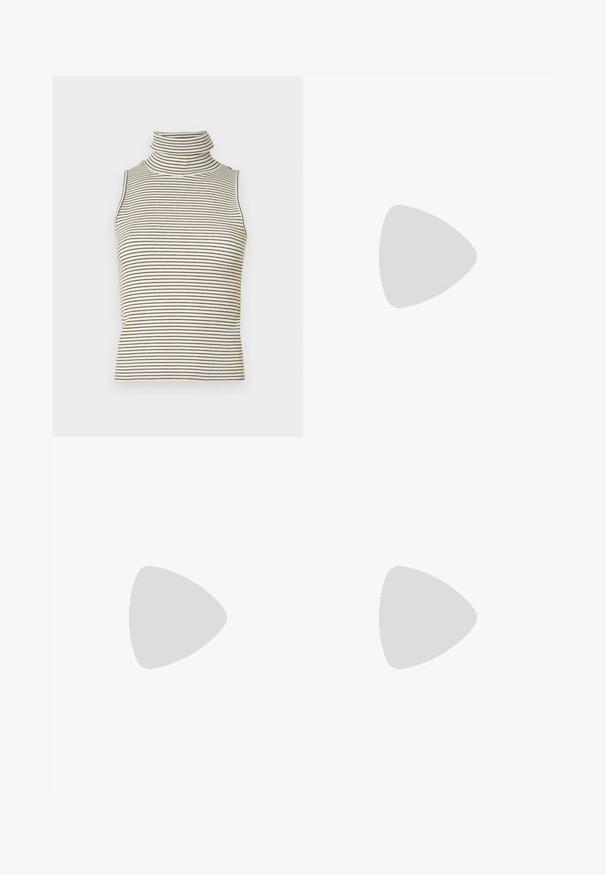 Sleeveless turtleneck top with vertical black and white stripes, made of a textured knit fabric, featuring a high, snug collar.; Flared black jeans made of denim, featuring a high waist, button closure, and wide legs with a clean edge at the hem.; Paul Smith TOPANGA - Ballet pumps - black; Brown leather handbag with a flap closure, gold-tone hardware, a shoulder strap, and a smooth texture. Compact rectangular shape.