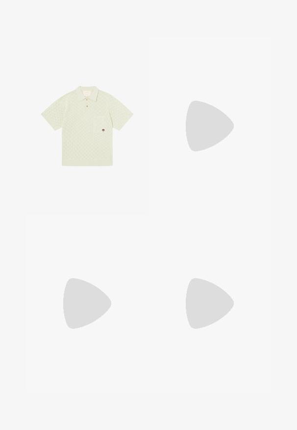 Gebuurt kortef mouw polo shirt in zacht mintgroen met opengehaakte patroon. Het shirt heeft een kraag, twee knopen en een zakje met een boomlogo.; Witte linnen cropped broeken met elastische tailleband, trekkoord en twee zijzakken. Soepele textuur en lichtgewicht ontwerp voor comfort.; Witte low-top sneakers met vetersluiting, grijze suède hielpatch en het "Tommy Hilfiger" logo op de zijkant.; Metalen zonnebril met ovale groene lenzen. Dunne zilveren metalen rand en zwarte oorstoppers. Minimalistisch ontwerp, zonder zichtbare logo's.
