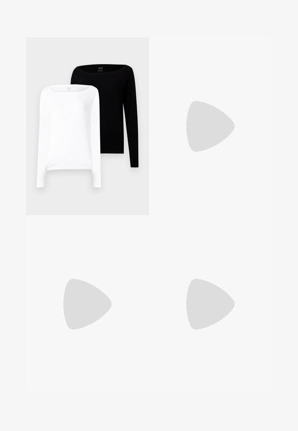 Kaksi pitkähihasta paitaa. Toinen valkoinen ja toinen musta, molemmat kevyttä puuvillaa, jossa on leveä venepääntie ja kapea malli.; Mustat shortsit, joissa on värikäs kukkakuosi oransseilla ja vihreillä elementeillä, joustava vyötärönyöri ja sivutaskut.; Mustat nahkakengät, joissa on jämäkkä pohja, hieman korotettu lohkopohja ja teksturoitu pinta, jota pidetään paikallaan etuhihnalla.; Kuusi paria kultaisia renkaankorviksia eri muodoissa: kiertynyt, palmikkomainen ja sileä pinta, eri kokoja ja tekstuureja.