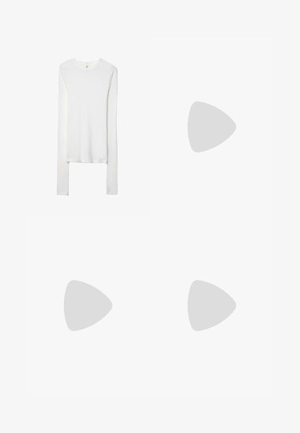 Stradivarius Long sleeved top - white; White tailored trousers with a high waist, featuring two front pleats, straight legs, and a smooth, structured fabric.; Brown athletic shoes with a textured mesh upper, three white side stripes, and a rubber sole. Features a rounded toe and padded collar.; Black oval sunglasses with dark lenses, glossy plastic frame, and gold accent hardware on the temples.; Stradivarius Handbag - mottled brown