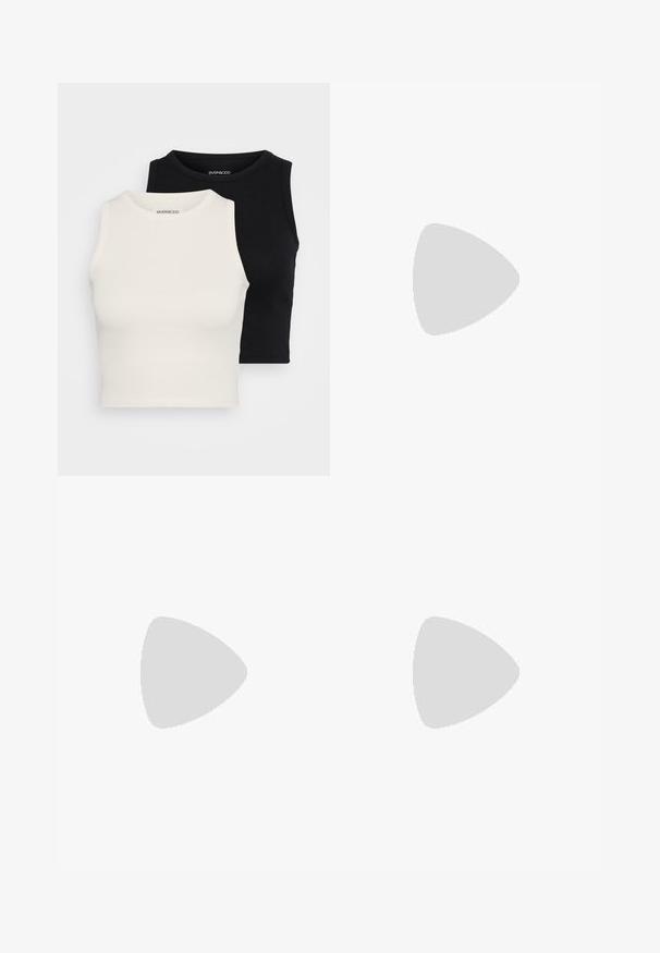 Even&Odd Petite 2 PACK - Top - black/egret; Pantaloni shorts a righe con elastico in vita, caratterizzati da linee verticali in rosso, marrone e verde. Realizzati in tessuto leggero e texturizzato.; Ballerine beige con punta affusolata, sovrapposizione in rete e cinturino laterale con fibbia. Suola piatta con una texture liscia.; Occhiali da sole verde oliva con una sottile montatura dorata e bracci accentati in blu. Lenti ovali e design minimalista.; Orecchini a cerchio argentati con design a fiocco, con una finitura liscia e una texture lucida. Stile compatto e minimalista adatto per diverse occasioni.