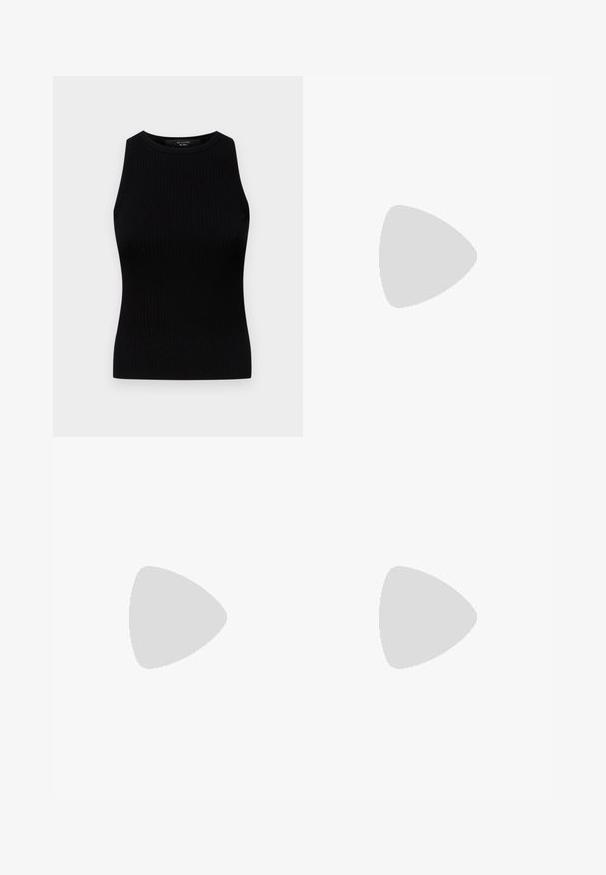 Weekend Max Mara OLIMPO - Top - nero; Jeans din denim cu croi larg, de culoare albastru închis, cu cusături vizibile, buzunare frontale și închidere cu nasture. Fabricate dintr-un material denim rezistent.; Pantofii cu toc înalt din piele neagră, cu vârf ascuțit și toc rotund, mimos. Textură netedă, cu un design elegant și minimalist.; Geantă de umăr din piele maro, cu o formă curbată, textură netedă și o curea subțire. Prezintă o cusătură subtilă și un detaliu mic cu logo.