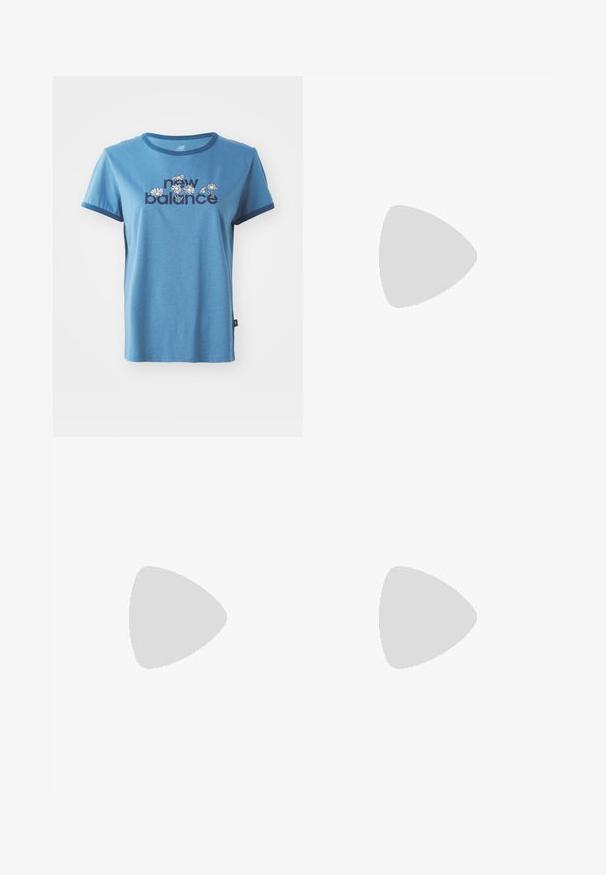 Tricou din bumbac albastru cu mâneci scurte, margine bleumarin, având textul "new balance" și desene florale în alb și galben pe față.; Fustă maxi din dantelă albă, cu un model texturat, talie elastică și o formă vaporătoare. Țesătura pare ușoară și aerisită.; Pantaloni largi cu carouri maro și albastru, asociați cu pantofi albi cu accente negre și tălpi texturate, împotriva unui fundal verde.; ONLY ONLFLORENCE CROSSBODY BAG - Geantă crossbody - blue denim/gold