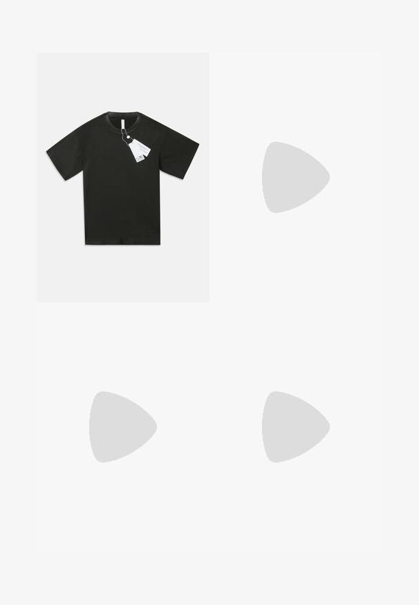 Black short-sleeve cotton T-shirt with round neck and attached white product tags hanging from the collar on a plain white background.; Beige cargo shorts made of cotton blend, featuring two side pockets, a button closure, and a red label sewn on the front.; Sneakers in light yellow suede and leather, featuring a cushioned sole and stitched accents. Classic lace-up design with a rounded toe.; Beige scarf featuring "ARMANI" logo in brown. Rectangular shape with a soft texture and fringed edges. Minimalist design, high-quality material.