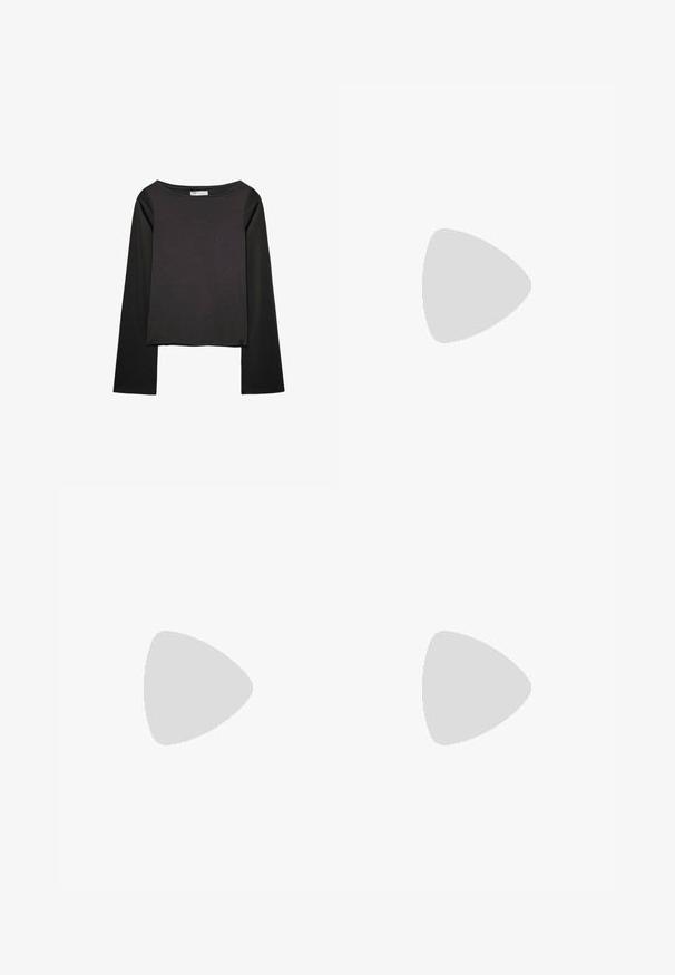 Stradivarius WITH BOAT NECK  - T-shirt à manches longues - black; Leggings capri noirs en tissu extensible, offrant une coupe ajustée et une texture lisse, sans motifs ni accents visibles.; Ballerines en cuir noir avec bout rond, sangle de cheville avec clous et détails en boucle argentée. Texture lisse au design minimaliste.; Sac hobo en cuir noir avec une texture douce et brillante et un haut ouvert arrondi. Dispose d'une large sangle courbée pour le transport. Pas de matériel visible.