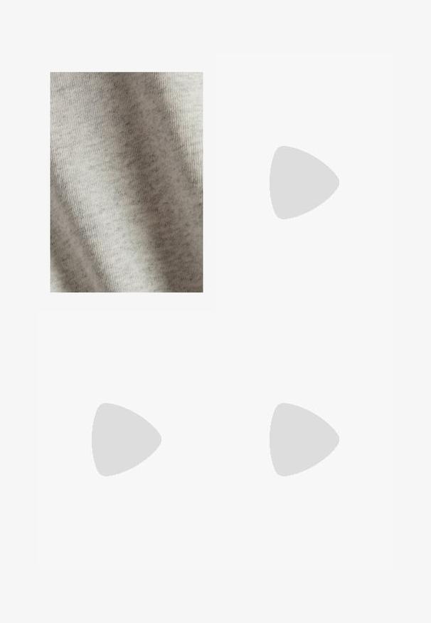 Tela de color gris claro con una textura suave, que muestra un sutil patrón jaspeado. El material parece elástico y ligero. No hay herrajes ni acentos visibles.; Pantalones cortos deportivos negros con una cintura elástica, pequeñas aberturas laterales y una tela suave y ligera. Presenta un diseño en capas para mayor comodidad.; Zapatilla de running ligera en blanco y menta clara, con acentos en azul, parte superior de malla texturizada y suela acolchada con talón pronunciado.; Gafas de sol deportivas con un marco de patrón verde, brazos negros y lentes grises. El diseño cuenta con un estilo envolvente con una forma atrevida y deportiva.
