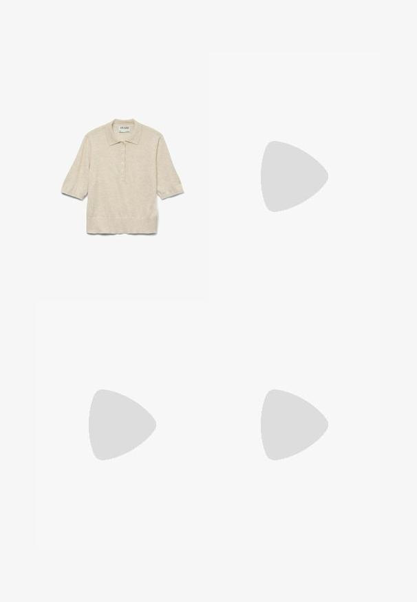 Bež majica polo kratkih rukava od mekog materijala, s gumbima, rebrastim ovratnikom i rubovima, s blago slobodnim krojem.; VILA VIMESA  - Velika suknja - cloud dancer; Bež baletanke s izrezanim vrhom, mrežastim dizajnom preko i kopčom sa strane. Ravni potplat s glatkom teksturom.; Tamnosmeđa kožna torba s dvije čvrste ručke, zatezanjem na vrhu i kopčom u zlatnoj boji. Teksturirana površina s minimalnim detaljima.