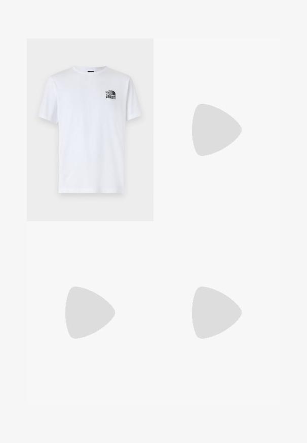 The North Face BIALETTI TEE UNISEX - Majica kratkih rukava s printom - white; Crne biciklističke kratke hlače od rastezljivog materijala, s podstavljenim područjem za sjedenje, glatke teksture i uskog dizajna za udobnost.; Crne atletske cipele s debelim potplatom, mrežastim i sintetičkim gornjištem, teksturiranim detaljima i Vibram oznakom na potplatu.; Crne pravokutne sunčane naočale s tamnim lećama, širokim okvirom i vitkim crnim drškama. Imaju logotip na sljepoočnicama. Glatka tekstura.