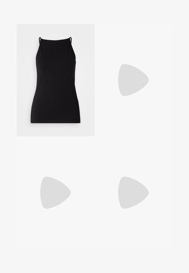 Musthave mustrega õhukeste rihmadega, pehmest kangast. Sellel on ümar kaelus ja neid on tihedalt lõigatud, ilma igasuguste mustrite või kaunistusteta.; Pikem, heledalt rohelisel seelikul on sile kangas. Sellel on sirge lõige ja peidetud tõmblukk vööl. Minimalistlik disain, ilma mustrite või aktsentideta.; Valge nahast tenniseking, millel on beeži luksusliku sameti detailid, kummi kummist tald ja seotud disain. Esitleb diskreetset kuldset brändimist.; Hõbedased rõngaskõrvarõngad, millel on sujuv ja ümar disain, millel on sile pind ja nähtavad kaunistused puuduvad. Diameeter ei ole täpsustatud.