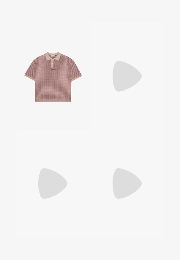 Short-sleeve polo shirt in pink with a geometric pattern, beige collar, three white buttons, and embroidered logo on chest.; Light gray denim jeans with a straight fit, five pockets, button and zipper closure, and slight fading at the thighs.; Black high-top sneakers with white sole and laces, paired with loose blue denim jeans, resting on a gray railing.; Urban Classics BANDANA 3 PACK UNISEX - Foulard - black/yellow/white