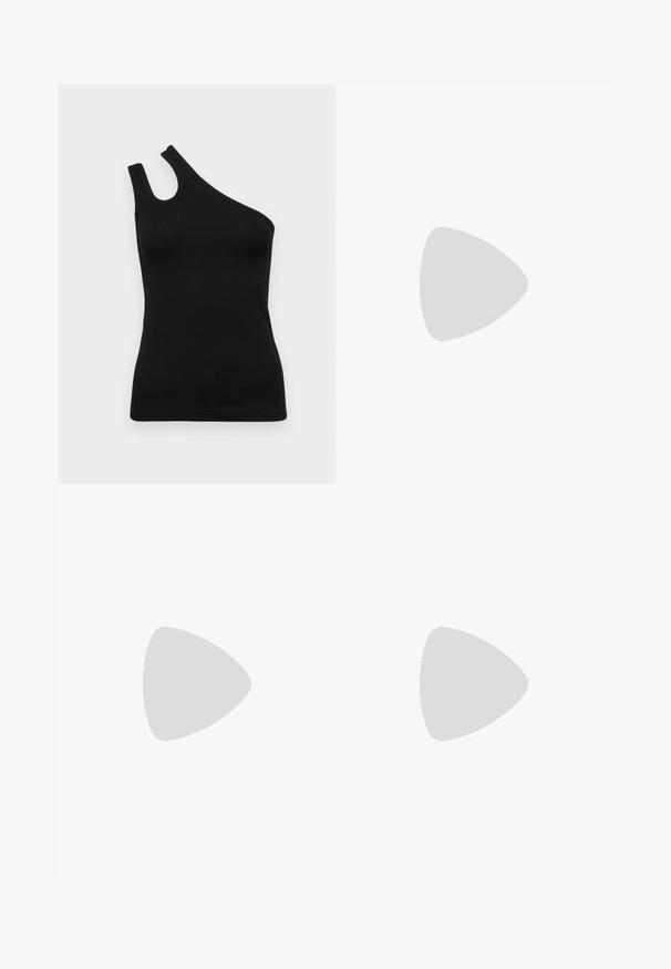 Top aderente nero con spalla scoperta realizzato in tessuto a coste. Presenta un incisione unica sullo scollo e una silhouette aderente. Texture liscia su tutta la superficie.; Jeans in denim bianco con taglio a gamba dritta, design a cinque tasche e accessori in metallo sulla cintura e sulle tasche.; MSGM SLING BACK - Decolleté - red; Borsa nera con una forma strutturata, dotata di manico superiore, esterno in pelle liscia e tessuto testurizzato con motivi a strisce. Finiture in oro.