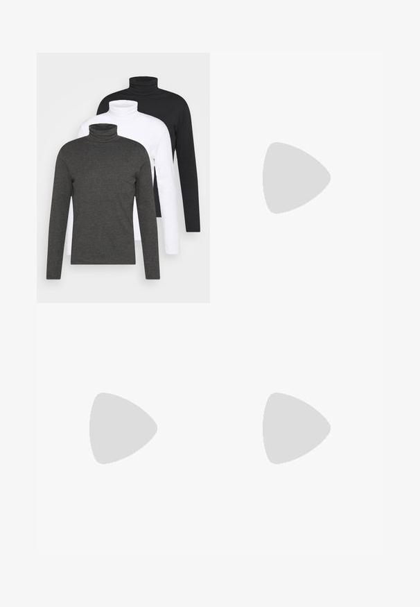Tričko s dlhým rukávom a rolákom v tmavosivej, bielej a čiernej farbe. Vyrobené z jemnej látky s rebrovaným dizajnom roláka a priliehavými rukávmi.; Čierna a tmavozelená košeľa so vzorom kocky, vyrobená z látky, s gombíkmi vpredu, dlhými rukávmi a klasickým golierom.; Čierne denimy s rovnými nohavicami, piatimi vreckami, kovovými nitmi a zapínaním na gombík. Mäkka textúra s jemným pružením.; Čierne členkové topánky z hladkej kože. Majú šnurovací dizajn, okrúhly prst a robustnú podrážku s výrazným dezénom. Malý úchyt na päte.