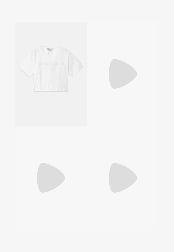 White cropped T-shirt made of cotton, featuring short sleeves and "MICHAEL KORS" logo in matching embroidered text across the front.; Tight-fitting leggings in dark green with a snake skin pattern, featuring a wide black waistband with embossed brand name.; White sneakers with metallic silver accents, smooth texture, round toe, flat sole, and traditional lace-up design.; Black leather crossbody bag with two front pockets, gold buckles, zipper closure, and a slim strap. Textured surface and compact rectangular shape.