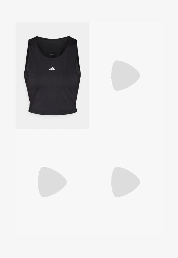 Crop top sportivo nero realizzato in tessuto traspirante, con collo rotondo, senza maniche e logo bianco sul petto.; Shorts da nuoto da uomo con pannello centrale beige e pannelli laterali neri. Realizzati in tessuto liscio con cuciture a contrasto. Lunghezza fino a metà coscia.; Scarpa da corsa con un design misto di arancione, pesca e bianco. Presenta tre strisce bianche e lacci azzurri chiari.; Occhiali di sicurezza trasparenti con una montatura leggera e trasparente e accenti grigi. Presentano un design avvolgente e un supporto per il naso regolabile.