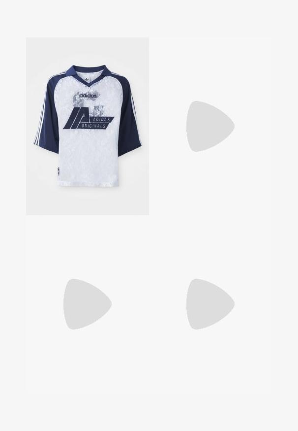 Adidas Originals jersey with short navy sleeves, white lace body, and large logo. Features a collared neck and three-stripe accents.; Navy blue shorts with white pinstripes, elastic waistband, and Adidas logo. Features blue accents on the sides, made of cotton blend material.; Stradivarius Espadrilles - gold coloured; Gold sequin drawstring handbag with a circular handle, featuring shiny round sequins and a textured fabric. Dimensions are not provided.