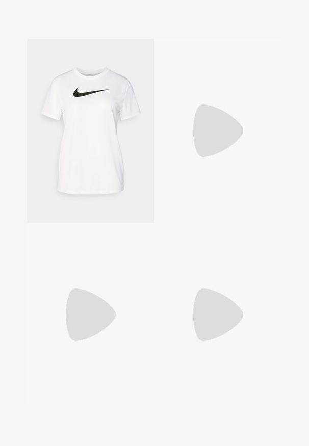 Valkoinen Nike-t-paita, joka on valmistettu sileästä kankaasta, jossa on musta swoosh-logo rinnassa, lyhyet hihat ja pyöreä kaula-aukko.; Jordan JORDAN SPORT - Trikoot - cacao wow/black; Musta ja hopea urheilukengät, joissa on Verkkomateriaalia ja synteettistä yläpintaa, erottuvaa aaltoilevaa muotoilua ja pehmustettu kaulus, ilmatyyny pohjassa.; Musta nailoninen kassi, jossa on kaksi tukevua kahvaa ja vetoketjukiinnitys. Erityinen valkoinen Nike-swoosh-logo on esillä vaakasuunnassa raidallisessa muotoilussa.