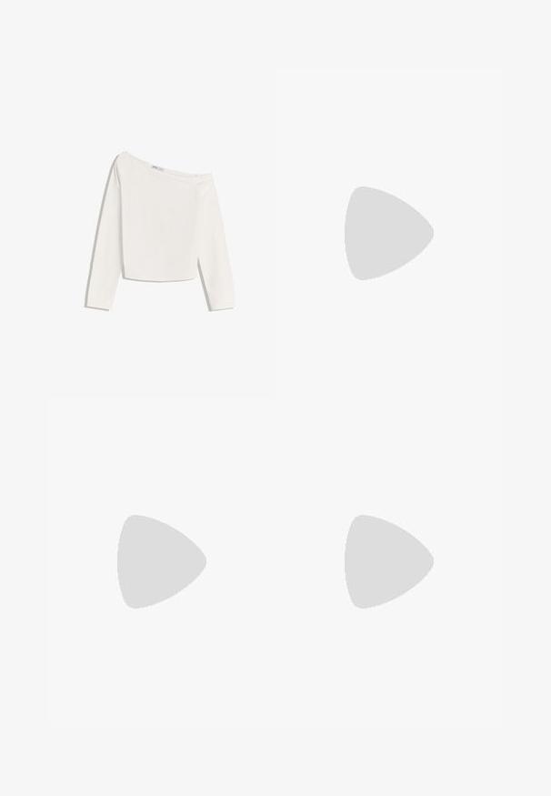 Top bianco off-shoulder a maniche lunghe realizzato in tessuto morbido, caratterizzato da un design cropped con orlo dritto e delicati dettagli di cucitura.; Leggings bianchi realizzati in materiale elastico, con una vita alta, una texture liscia e senza cuciture o decorazioni visibili.; Sneakers Nike rosa con accenti verdi, caratterizzati da un materiale liscio, lacci bianchi e una suola testurizzata. Calze bianche visibili sopra la caviglia.; Occhiali in tartaruga con lenti ovali e una finitura liscia e elegante. Presentano aste sottili con una leggera curva alle tempie. Lenti trasparenti.; Borsa a spalla sintetica rosa con forma curva, texture liscia, tracolla a catena removibile e un dettaglio con logo circolare sul davanti.