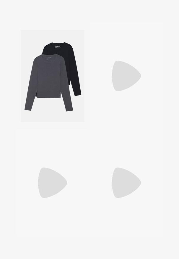 YOURTURN 2 PACK UNISEX - Langarmshirt - dark grey/black; Faltrock aus cremefarbenem Stoff; weist eine sanfte Textur, ein knielanges Design und symmetrische Falten auf, die vom Bund bis zum Saum verlaufen.; Scarpa MOJITO HIKE GORE TEX - Hikingschuh - ocra/rust; Schwarze Stofftasche mit einer strukturierten, gesteppten Oberfläche. Abgerundete Form, kurze, dicke Griffe und eine weiche, flexible Struktur.