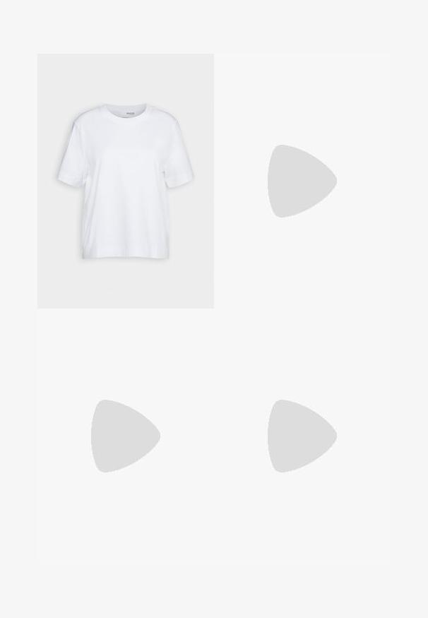 White short-sleeve t-shirt, crew neck, made of soft, smooth cotton fabric, with a straight hem and minimal detailing. Plain and versatile design.; Mango AMALFI - Trousers - black; Knee-high black leather boot with a pointed toe, minimal seam detailing, and a chunky square heel. Smooth texture with a glossy finish.; Calvin Klein HARDWARE STRAP MEDIUM CROSSBODY - Cross body bag - black