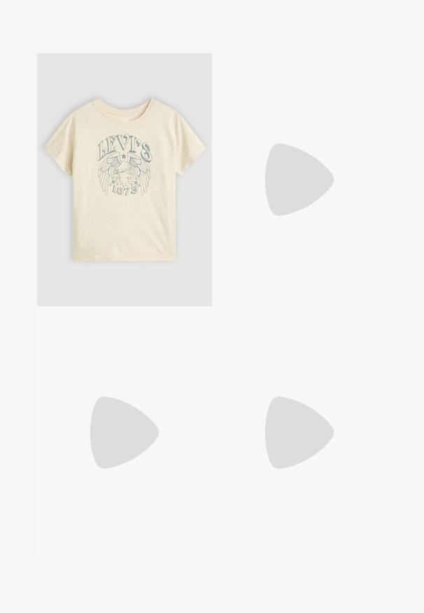 Vaalean Beige puuvillainen t-paita, jossa on sininen graafinen kuvio, joka esittää siipiä, tähtiä ja "LEVI'S 1873" -tekstiä edessä. Lyhyet hihat, pyöreä kaula-aukko.; TUSSAH SAWYER  - A-linjainen hame - sage green; Ruskea nappa-nahkainen liukupohjakenkä, jossa on tarranauha, pyöreä kärki ja paksu alusta, jossa on teksturoitu kumipohja.; Valkoinen synteettinen käsilaukku, jossa on kolmikulmainen muoto, tasainen etu läppä ja nauhadetail, säädettävä olkahihna, sileä rakenne ja minimalinen muotoilu.