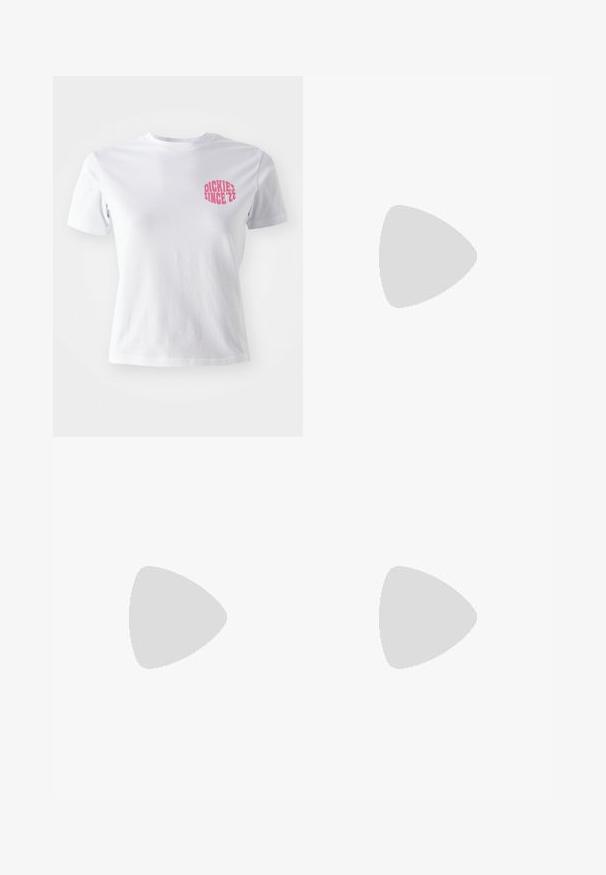 Tricou alb din bumbac cu mâneci scurte, cu un grafic roz pe pieptul stâng care scrie "DICKIES SINCE '22." Design clasic cu guler rotund.; Fustă în clini cu model floral din material albastru, cu volane și un brâu elastic. Culorile includ detalii în portocaliu, galben și negru.; Nike Sportswear FIELD GENERAL - Sneakers low - off-white/black; Geantă beige deschis matlasată cu vârf strâns, având un mâner împletit și o curea detasabilă. Textură netedă cu o strălucire subtilă.