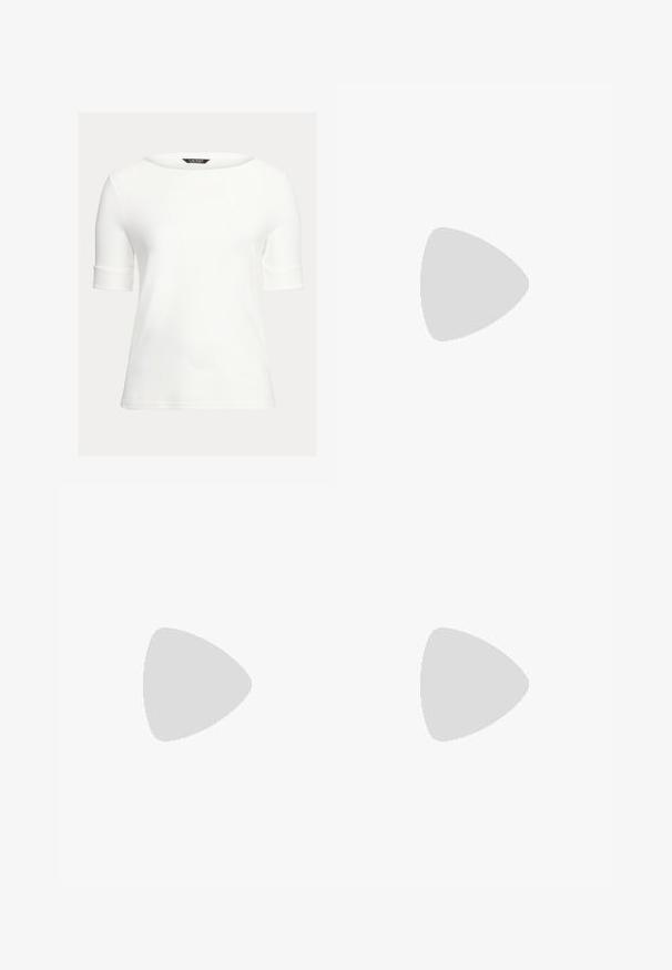 White fitted top with a boat neckline, short cuffed sleeves, and a smooth, soft fabric. Simple design without patterns or embellishments.; Black wide-legged pants made of smooth fabric with an elastic waistband. Simple design, no patterns or visible hardware.; Black leather ballet flat with a round toe, features a decorative bow and smooth texture. Minimalist design with a low, flat sole.; Silver hoop earrings with a smooth, polished finish. Round shape and secure click-top closure. Lightweight design suitable for everyday wear.