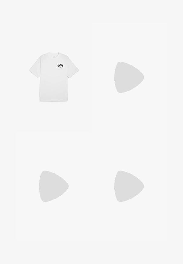 Witte katoenen t-shirt met korte mouwen en een ronde halslijn, voorzien van een zwart bedrukt logo op de borst. Eenvoudig, klassiek ontwerp.; Witte zwembroek met een subtiel patroon, voorzien van een trekkoord in de taille en zwarte logo-accenten aan de zijkant. Gemaakt van lichtgewicht materiaal.; Zwarte sport sneakers met glanzende en mesh texturen, voorzien van een dikke zool en veters, gecombineerd met losse olijfgroene cargobroeken.; Zwarte zonnebril met een rond, licht golvend frame, donkere glazen en rechte zwarte pootjes. Glad, glanzend oppervlak zonder zichtbare patronen.
