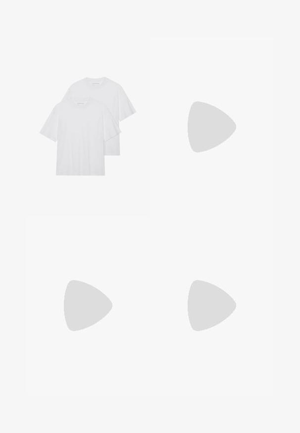 Two white cotton T-shirts with a classic crew neckline and short sleeves, featuring a soft texture and no visible patterns or accents.; Black bike shorts made of stretchy fabric, featuring a high waistband and visible stitching. Includes a small silver Nike logo on the leg.; Black low-top sneakers with white laces and stitching, paired with loose beige cargo pants, standing on blue carpet.; Black quilted shoulder bag with a soft texture, worn by a person in a white graphic T-shirt with bold text. Casual outfit with denim.