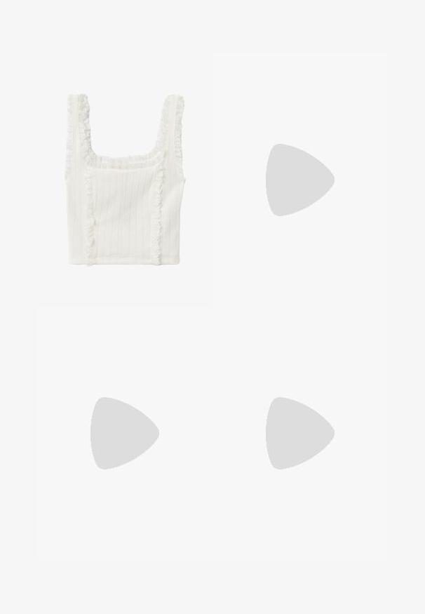 Koton Top - off white; Dark blue denim flared jeans feature a high waist, side zipper openings, front pockets, and contrasting stitching details for added definition.; Billi Bi Slip-ons - espresso; Brown fabric shoulder bag with a wide, rounded body and a large cutout handle. Soft texture, minimalistic design, and no visible hardware.