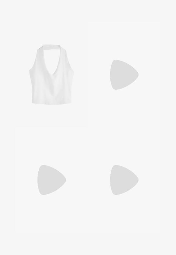 Top crop alb fără mâneci, cu un decolteu adânc în V, realizat dintr-un material neted, având o croială simplă și minimalistă.; Fustă sport roșie cu talie elastică lată, material ușor, textură gathered și un mic logo portocaliu în colțul din dreapta jos.; Călăreț de satin roz cu toc înalt, cu vârful ascuțit și curea ajustabilă la gleznă, având decupaje diagonale și un toc masiv.; Ochelari de soare cu gradient brun, cu o formă rectangulară, cadru din plastic lucios și brațe ușor curbate. Prezintă un lentilă gradient și accente subtile.