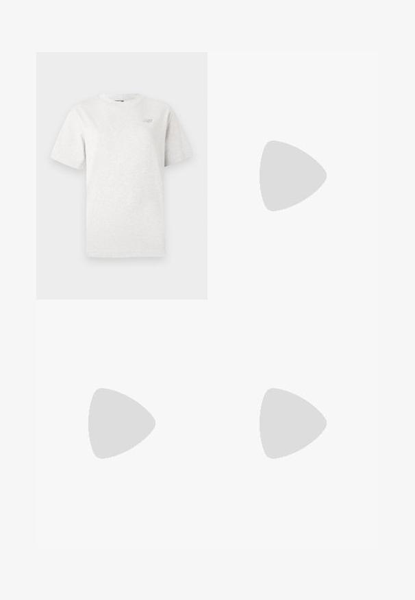 Gray short-sleeve t-shirt made of soft cotton, featuring a round neckline and a small logo on the left chest.; Light blue wide-leg jeans made from denim. Features a high waist, front pockets, and visible stitching along the seams.; White leather sneakers with a rounded toe, flat laces, and a thick, textured sole. Smooth upper surface; minimalistic design.; Large beige canvas tote bag with brown leather straps, featuring a minimal design and visible stitching accents.