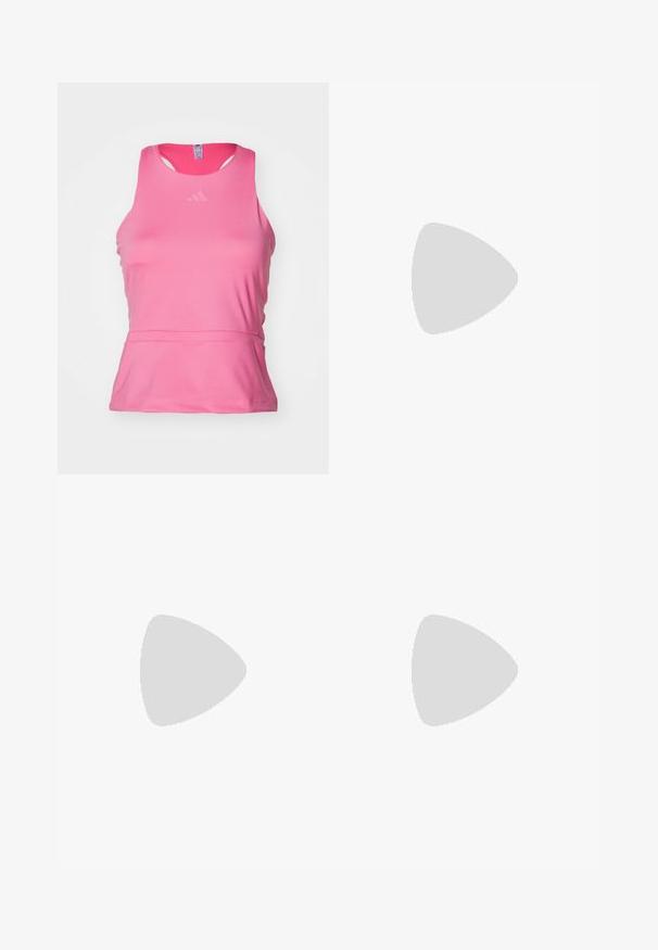 Top deportivo en color rosa, confeccionado con una tela suave y ligera. Cuenta con un escote redondo, diseño sin mangas y un sutil logo en el pecho.; Falda atlética negra con una cinturilla ancha, que presenta un patrón texturizado de rayas y puntos en toda la tela, hecha de material transpirable.; Zapatilla deportiva de cuero negro con rayas blancas, puntera redonda, suela plana y cierre con cordones. Presenta perforaciones para transpirabilidad.; Pendientes de aro de metal plateado con una textura cepillada, que presentan un diseño circular y un respaldo transparente para un uso seguro.