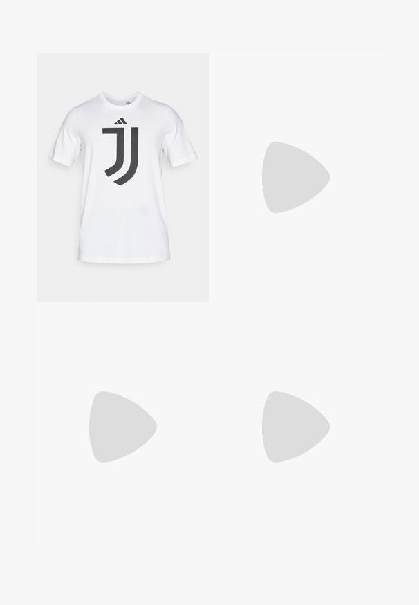 Balta kokvilnas T-krekls ar īsām piedurknēm, kuram priekšā ir liels melns Juventus logo. Apaļš kakla izgriezums, standarta piegrieztne.; Tumši jūras zilo sporta bikses, kas izgatavotas no mīksta auduma, ar elastīgu jostu un nelielu logo sānos. Šaurā kāju dizains.; Melnas sporta apavas ar zamšādas un sintētisku augšdaļu, ar trim baltām svītrām, teksturētu gumijas zoli un zilu logo birku uz mēles.; Sudraba kaklarotas ar dažādiem ķēdes stiliem pārklājas uz melnā T-krekla, izceļot gludo metāla tekstūru un slāņotu dizainu.