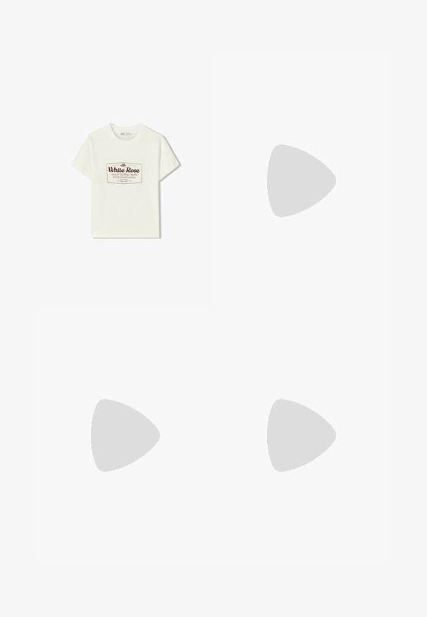 Biała bawełniana koszulka z okrągłym dekoltem i krótkimi rękawami. Posiada nadrukowany design etykiety w kolorze bordowym z napisem "Biała Róża" oraz związanym tekstem.; Brązowe dresy wykonane z miękkiego materiału, z elastycznym paskiem w talii ze sznurkiem, zwężanymi nogawkami i akcentem logo po boku.; Podeszwa chunky białych sneakersów wykonana z teksturowanej siateczki i materiałów syntetycznych, z grubą podeszwą i skomplikowanymi detalami wzoru po bokach.; Czarna torba na ramię wykonana z gładkiej skóry, z zaokrąglonym, otwartym topem i dwoma paskami na ramię oraz minimalistycznym designem.