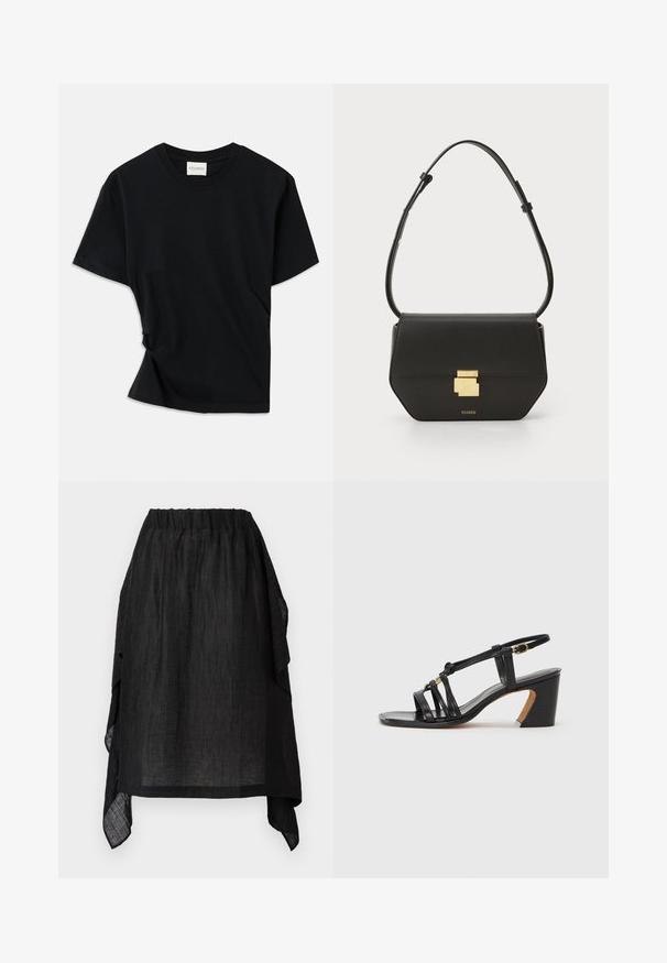 Tricou negru din bumbac moale, cu guler rotund, mâneci scurte și un design ușor răsucit pentru o potrivire confortabilă.; Henrik Vibskov UNCUT SKIRT - Fustă în formă de A - black; Paul Smith AMIRA - Pantofi clasici cu toc - black; CLOSED CLOSED ONE - Geantă crossbody - black