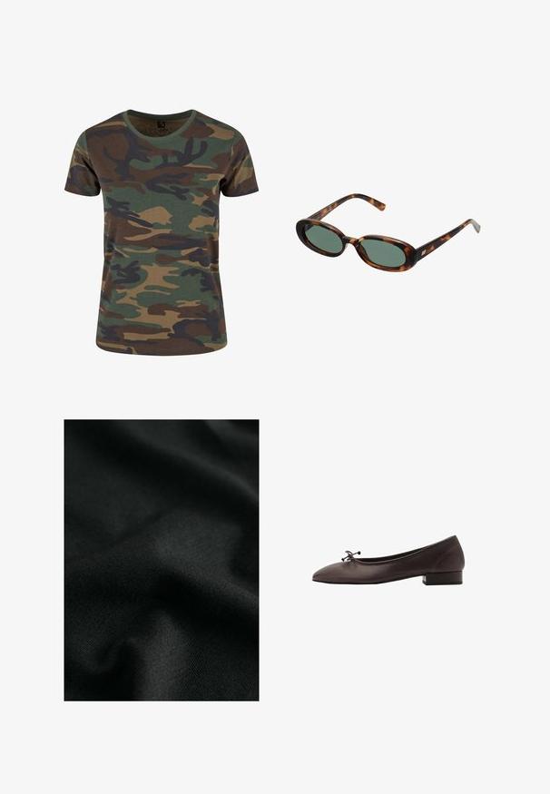 Brandit Printtipaita - woodland; Mustan puuvillakankaan sileä pinta, jossa on hienovaraisia aaltoja ja kankaan kuvioita. Materiaali tarjoaa pehmeän, joustavan laskeutumisen.; Ruske kožne balerinke s zaobljenim vrhom i malim blok petom. Imaju tanke mašne sprijeda i suptilne šavove.; Kilpikonnakuosisuntit, joissa on soikeat kehykset ja vihreät linssit. Ominaisuuksiin kuuluu ohuet varret, joissa on metallinen korostus saranan lähellä.